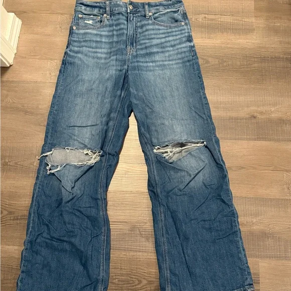 American Eagle Outfitters Super High-Rise Baggy Wide Leg Ripped Blue Jeans - Picture 3 of 7